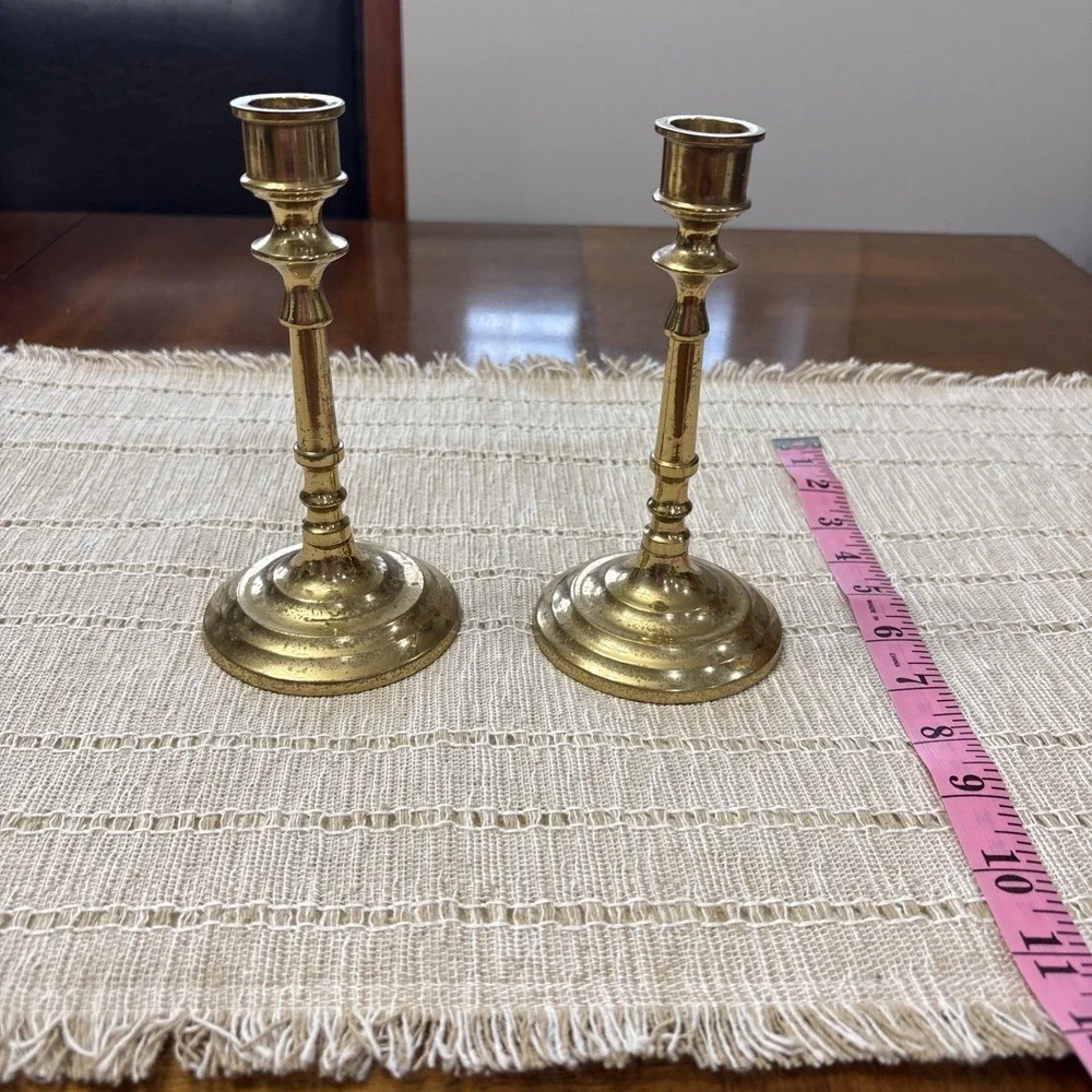 VTG Weighted Brass Candlesticks Pair Unbranded 7 Inch